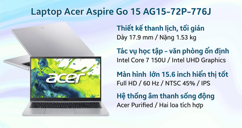 Laptop Acer Aspire Go 15 AG15-72P-776J – Hiệu năng mạnh, thiết kế hiện đại
