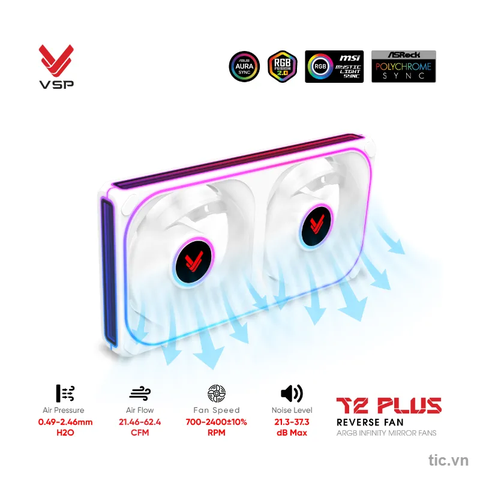 Quạt Tản Nhiệt VSP T2 PLUS Reverse Fan ARGB Infinity Mirror Trắng Chính Hãng
