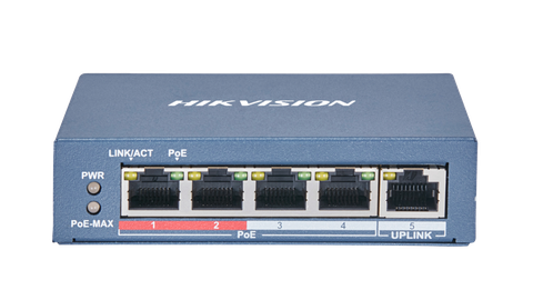 Hikvision Switch mạng 4 cổng PoE 100M, 1 cổng uplink 10/100M , Layer 2 | Hàng chính hãng