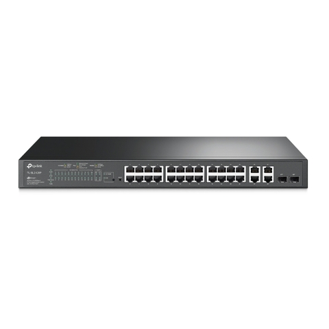 Switch TP-LINK TL-SL2428P JetStream 24 cổng 10/100Mbps + 4 cổng Gigabit Smart Switch với 24 cổng PoE+ | Hàng chính hãng