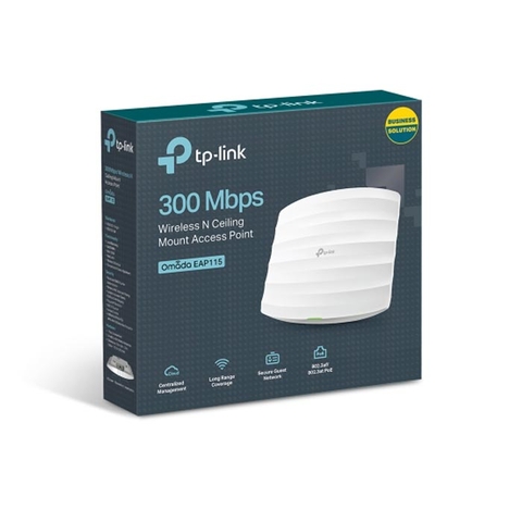 Bộ phát wifi TP-Link EAP115  (Chuẩn N/ 300Mbps/ 2 Ăng-ten ngầm/ Wifi Mesh/ 25 User/ Gắn trần/tường) | Hàng chính hãng