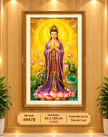 Tranh thêu kín quan âm 69478, kích thước 60x120 cm
