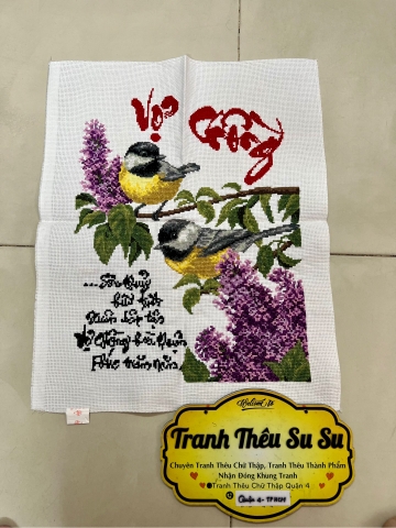 [Đã thêu] Tranh thành phẩm vợ chồng, kích thước 40x50 cm