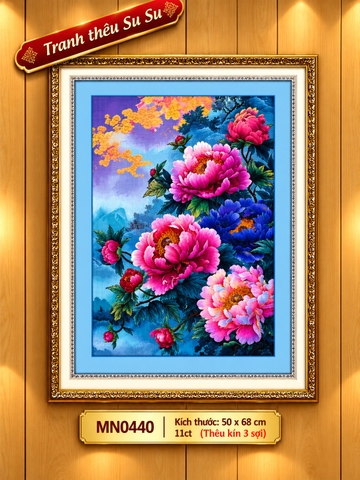 Tranh thêu kín Hoa mẫu đơn MN0440, kích thước 50 x 68 cm
