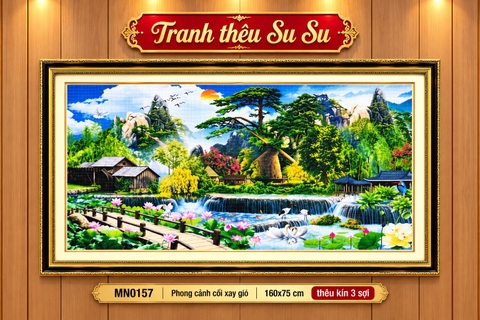 Tranh chữ thập thêu kín Phong cảnh cối xay gió MN0157