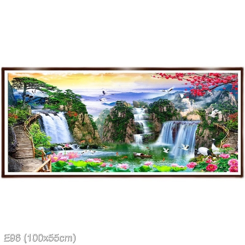 Tranh thêu kín Phong cảnh hữu tình E96, kích thước 100 x55 cm