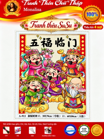 [Tranh 4 sợi] Tranh thêu kín Thẩn tài gõ cửa A911, kích thước 60 x 80 cm