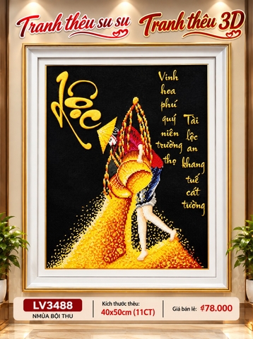 Tranh thêu chữ thập chữ Lộc LV3488, kích thước 40 x 50 cm
