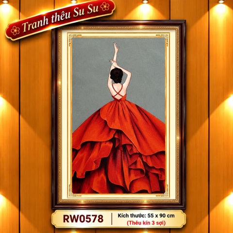 Tranh thêu kín Cô gái RW0578, kích thước 55 x 90 cm