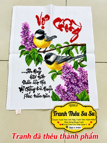 [Đã thêu] Tranh thành phẩm vợ chồng, kích thước 40x50 cm