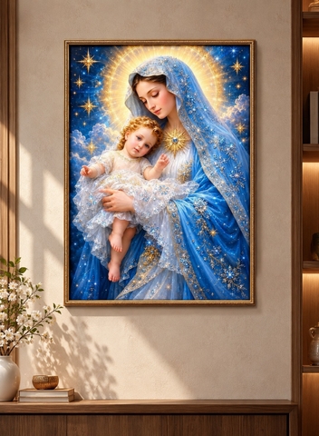 Tranh thêu kín Đức mẹ bồng công VS9167, kích thước 60 x 80 cm