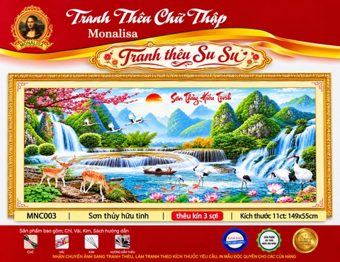 Tranh thêu kín Sơn thuỷ hữu tình MN0003, kích thước 149 x 55 cm