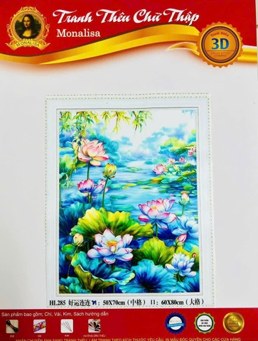 Tranh thêu kín Hoa Sen thanh khiết  HL285, kích thước 50 x 70 cm