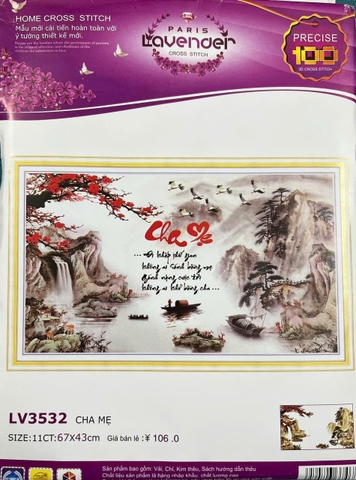Tranh thêu chữ thập Cha mẹ LV3532, kích thước 67 x 43 cm