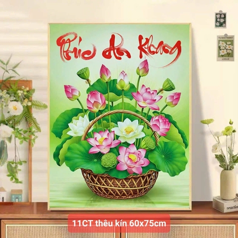 Tranh thêu Sen Phúc An Khang Aige70806, kích thước 60 x 75 cm