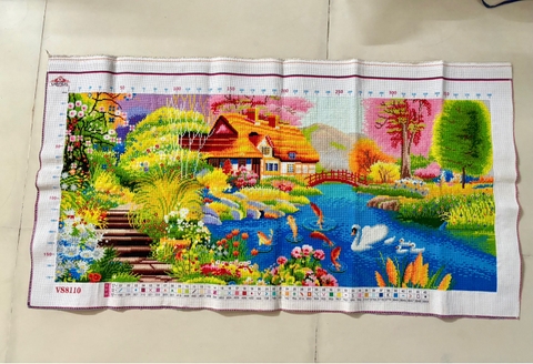 Tranh thành phẩm Phong cảnh ngôi nhà hạnh phúc, kích thước 100x 50 cm