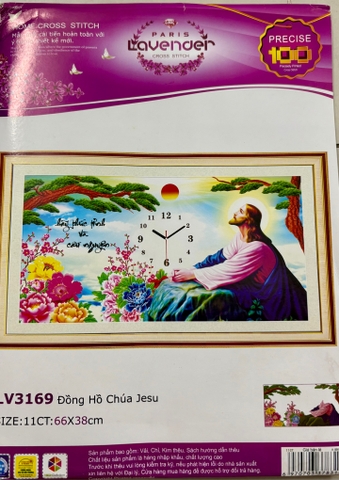 Tranh thêu đồng hồ chúa giê su LV3169
