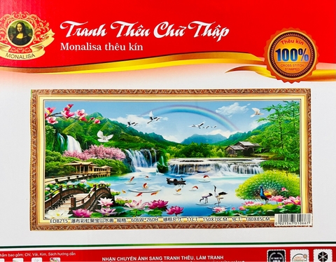Tranh phong cảnh thêu kín Non nước hữu tình EDB215, kích thước 150 x 70 cm
