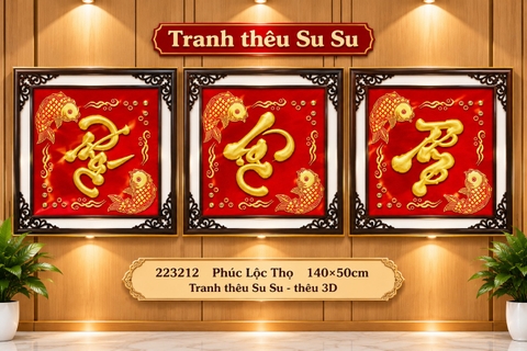 Tranh thêu chữ thập Phúc Lộc Thọ 223212 (khách mua tự thêu), kích thước 140 x 50 cm