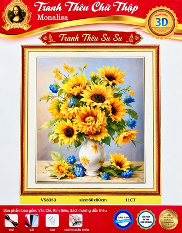 Tranh thêu kín Hướng dương VS8353, kích thước 60 x 80 cm
