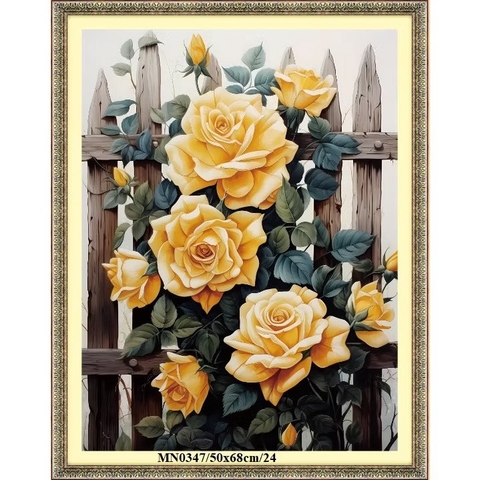 Tranh thêu kín Hoa hồng Vàng MN0347, kích thước 50 x 68 cm
