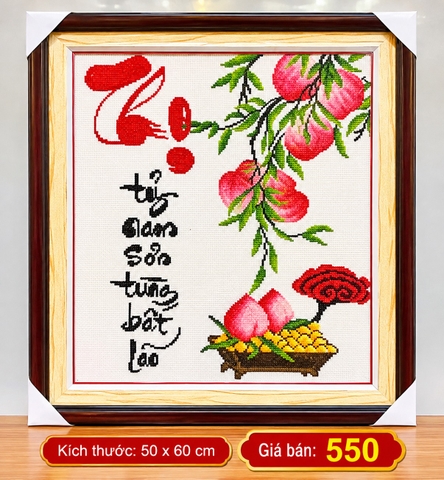TRANH CÓ KHUNG CHỮ THỌ, TRANH NÀY LÀ TRANH CHỮ THẬP ĐÃ THÊU, KÍCH THƯỚC 55 X 50 CM