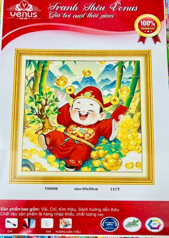 Tranh thêu kín thần tài VS9098, kích thước 50 x 50 cm