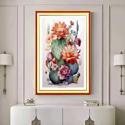 Tranh thêu kín Xương rồng MN0324, kích thước 50x68 cm