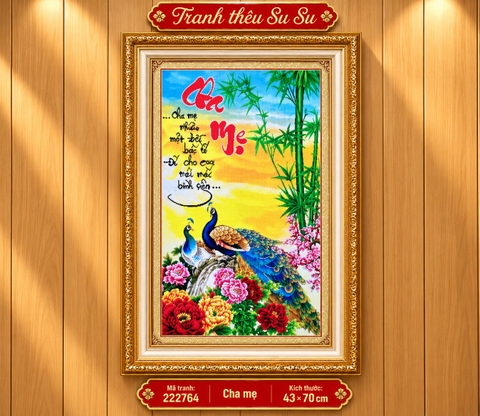 Tranh thêu chữ thập Cha mẹ 222764, kích thước 43 x 60 cm