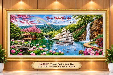 Tranh thuận buồm xuôi gió LV3357, kích thước 145 x 70 cm, khách mua tự thêu