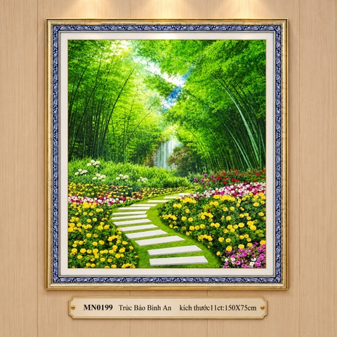 Tranh thêu kín Trúc báo bình an MN0199, kích thước 150 x 75 cm