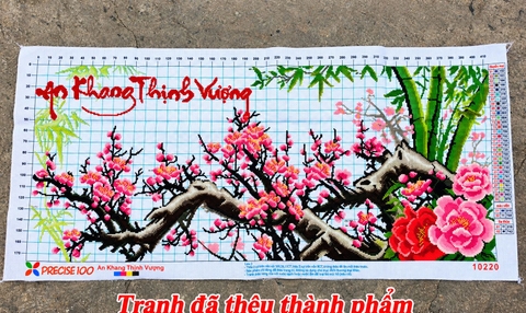 Tranh thành phẩm Hoa đào An khang thịnh vượng, kích thước 100 x 50 cm