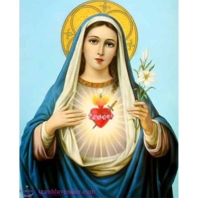 Tranh thêu chữ thập Đức Mẹ Maria LV3035, kích thước 43 x 51 cm