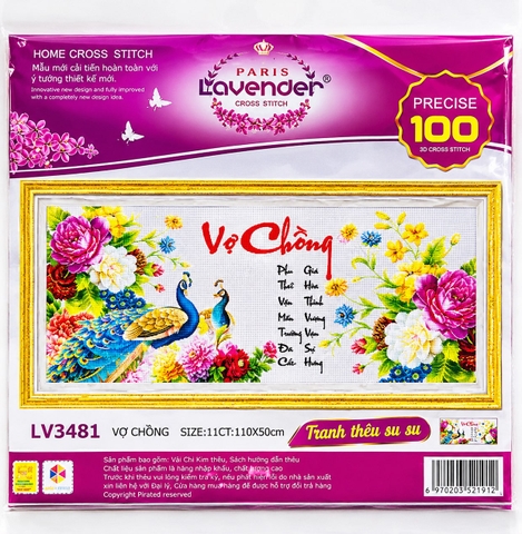 Tranh thêu chữ thập Vợ chồng LV3481, kích thước 110x50 cm