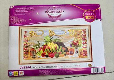 Tranh thêu kín Phúc lộc thọ LV3394, kích thước 100x 50 cm