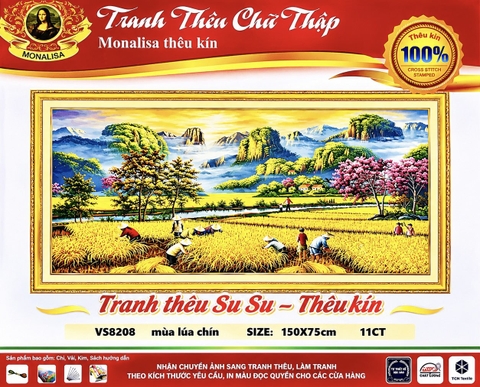 Tranh thêu kín Phong cảnh mùa lúa VS8208, kích thước 150 x 75 cm