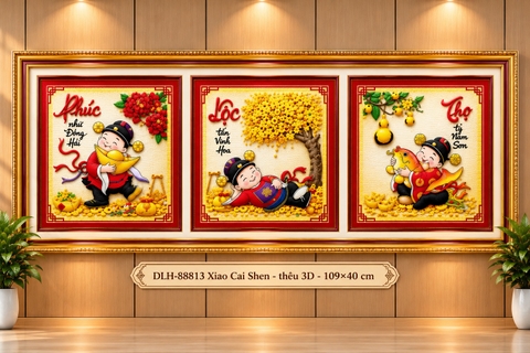 Tranh thêu Phúc lộc thọ DLH88813, kích thước 109 x 40 cm