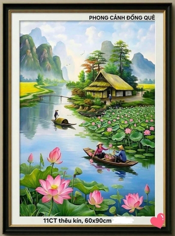 Tranh thêu kín cảnh đồng quê AT6099, kích thước 60 x 90 cm