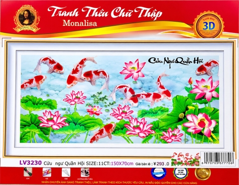 Tranh thêu Cửu ngư quần hội LV3230, tranh 3D, kích thước 150 x 70 cm