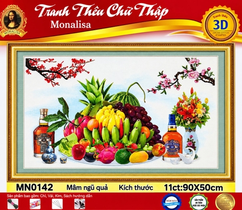 Tranh thêu mâm ngũ quả (trái cây) MN0142, MN0143