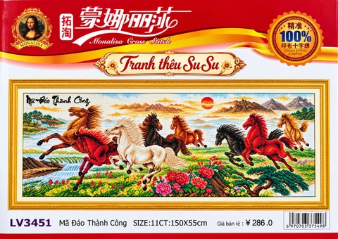 Tranh thêu Mã đáo thành công ngựa thảo Nguyên LV3451, kích thước 150 x 50 cm