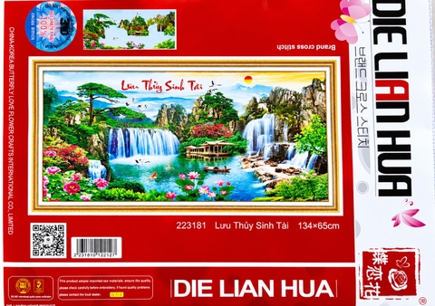 Tranh thêu chữ thập Lưu thuỷ sinh tài 223181, kích thước 134 x 65 cm
