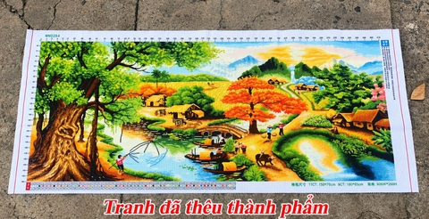 Tranh thành phẩm Đồng quê, kích thước 150 x 65 cm (đã thêu sẵn)