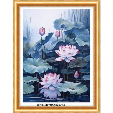 Tranh thêu kín Đầm sen MN0378, kích thước 50x68 cm