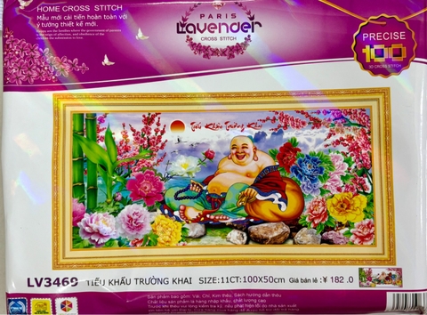 Tranh thêu chữ thập Phật di lặc LV3469, kích thước 100 x 50 cm