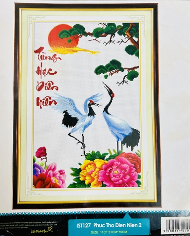 Tranh thêu Tùng hạc diên niên 127, kích thước 51x75 cm