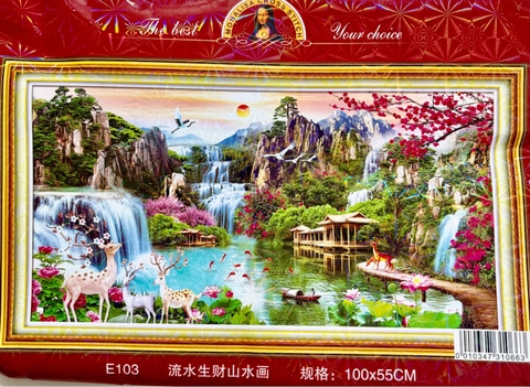 Tranh thêu kín phong cảnh hữu tình E103, kích thước 100x55 cm