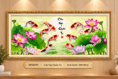 Tranh thêu kín cửu ngữ quần hội MN0191, kích thước 200 x 90 cm
