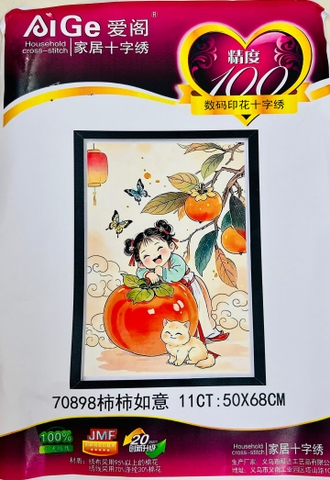 Tranh bé gái quả hồng 70898, kích thước 50 x 67 cm