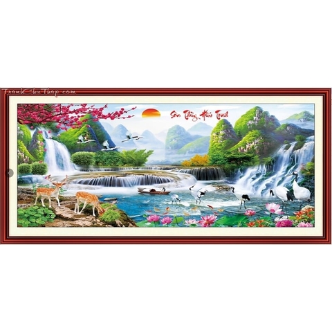 Tranh thêu kín Sơn thủy hữu tình MN0078, kích thước 180x 80 cm